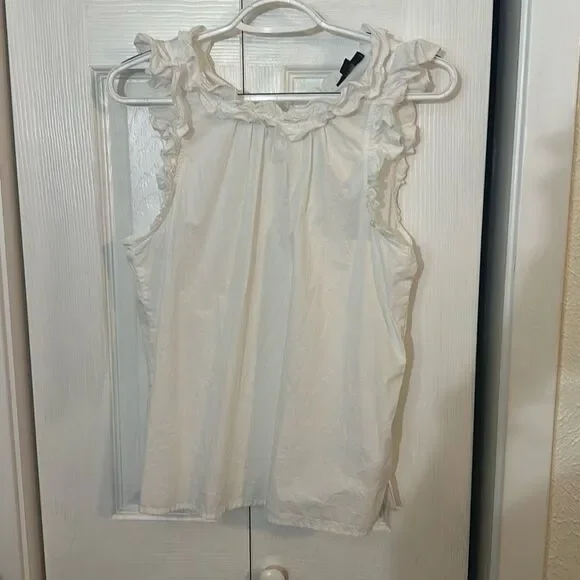 J. Crew Women's Cotton Sleeveless Keyhole Tie Back Ruffle Blouse Top White Small - Picture 9 of 9